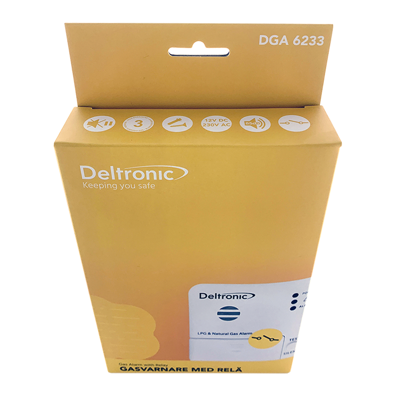 Förpackning med gaslarm Deltronic DGA 6233 med relä